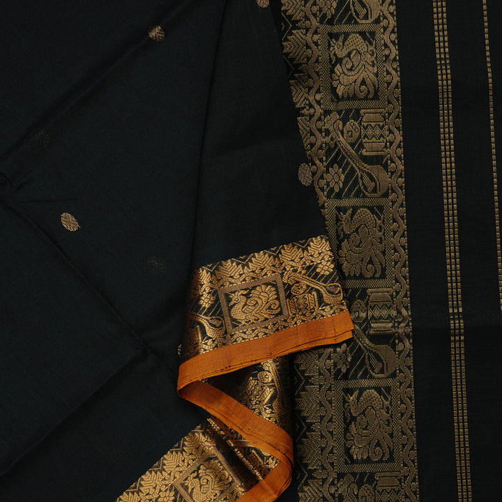 Hayagrivas Handloom Pure Silk Cotton Saree in a deep midnight black KBD2008B3-19