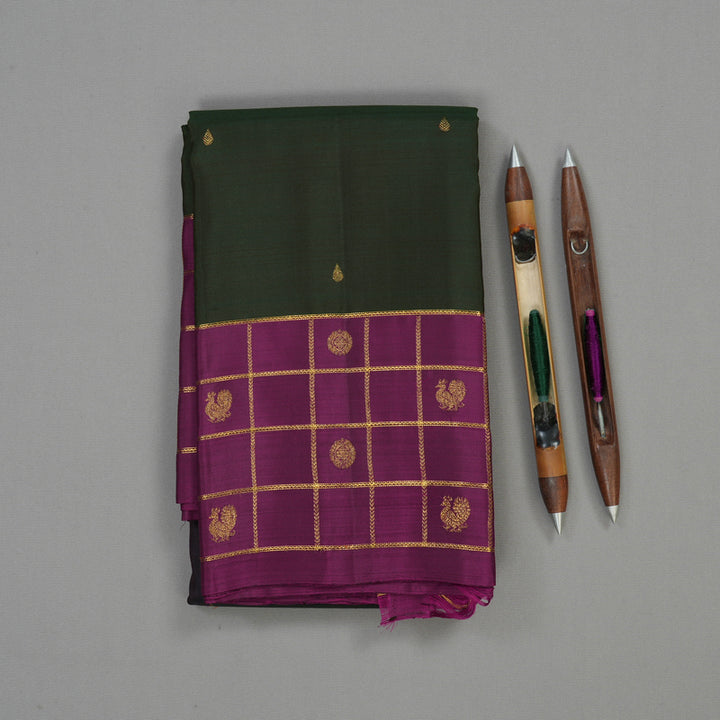 Hayagrivas Handloom Karum Pachai Kanjivaram Silk Saree with Wine Purple Border KBD2010B17-1