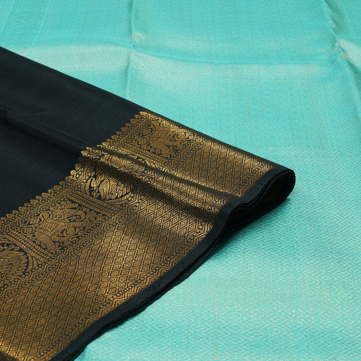 Hayagrivas Handloom Black Kanjivaram Silk Saree with Sky Blue border KBD2010B21-1