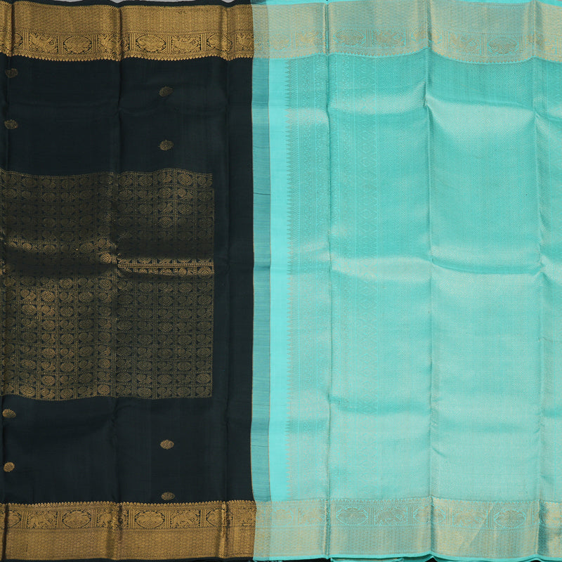 Hayagrivas Handloom Black Kanjivaram Silk Saree with Sky Blue border KBD2010B21-1