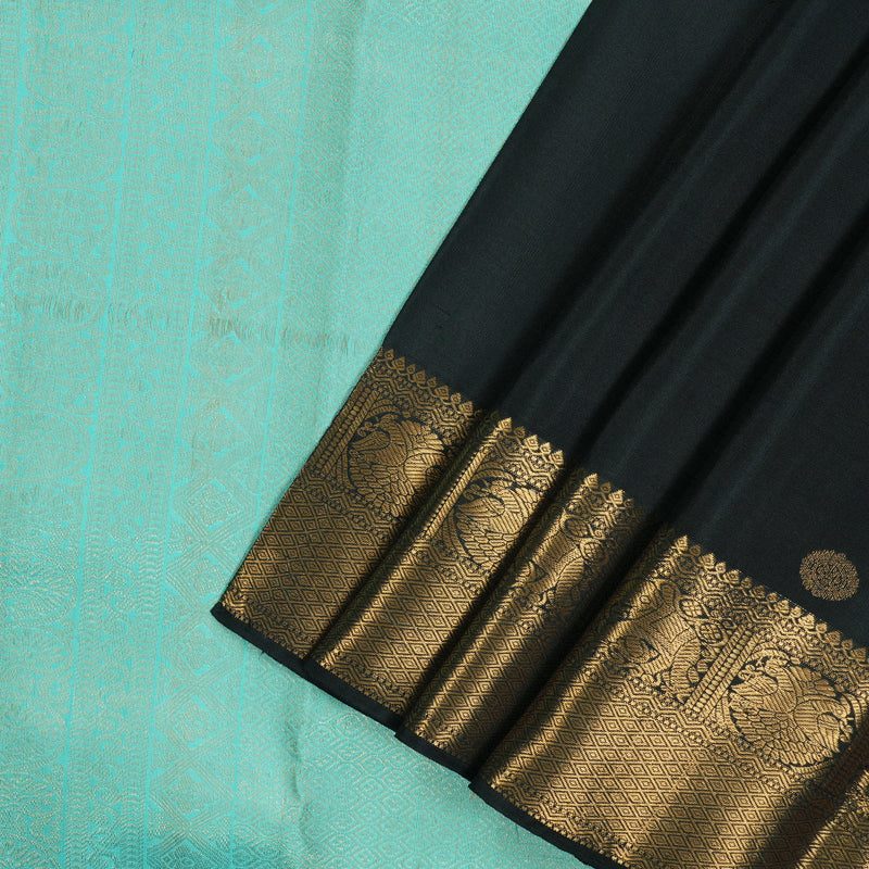 Hayagrivas Handloom Black Kanjivaram Silk Saree with Sky Blue border KBD2010B21-1