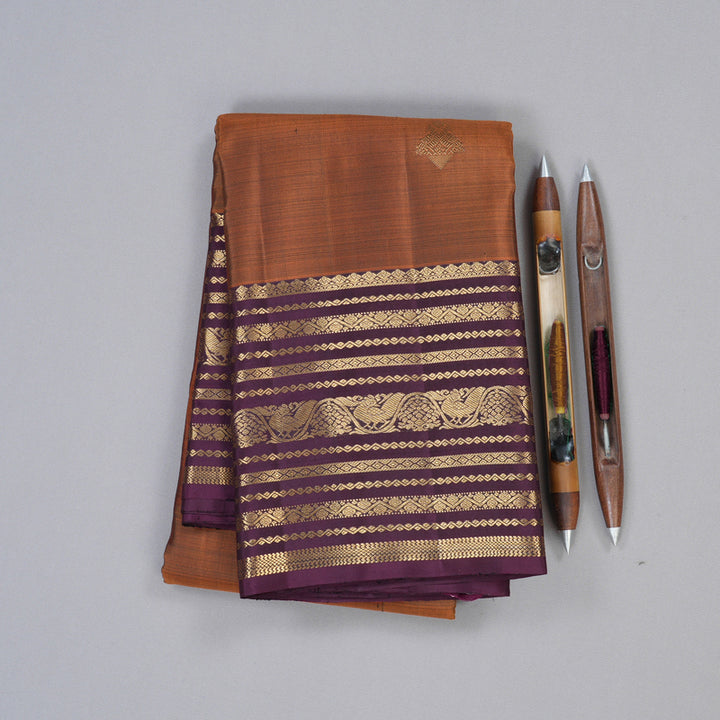 Hayagrivas Handloom Kanjivaram Silk Saree in Enchanting Rust Orange KBD2010B6-1