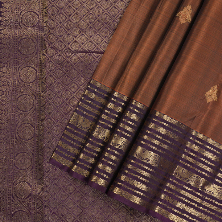 Hayagrivas Handloom Kanjivaram Silk Saree in Enchanting Rust Orange KBD2010B6-1