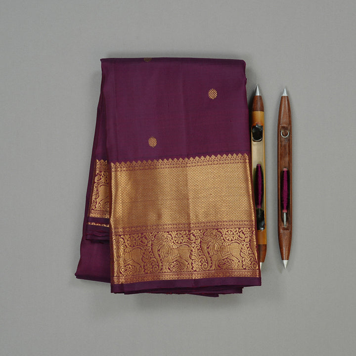 Hayagrivas Dark Purple Handloom Kanjivaram Silk Saree KBD2010B7-1