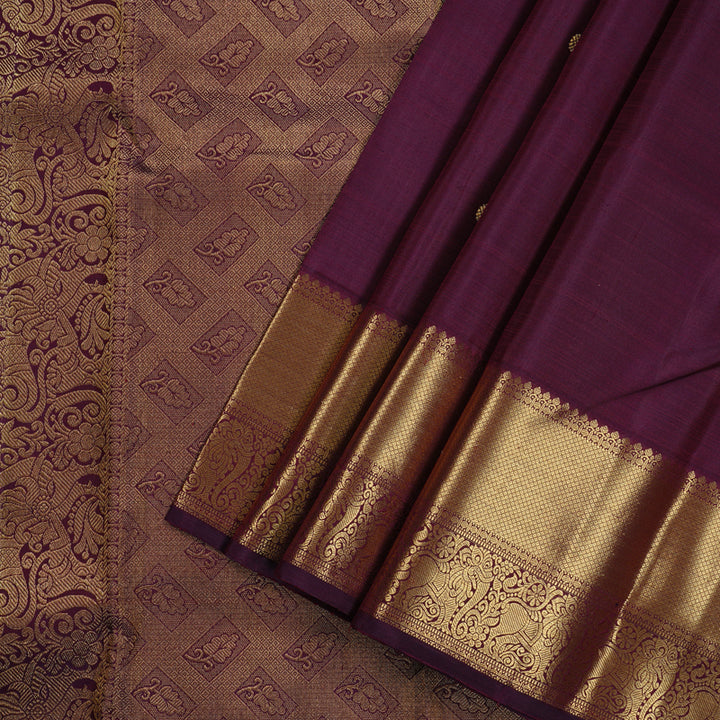 Hayagrivas Dark Purple Handloom Kanjivaram Silk Saree KBD2010B7-1