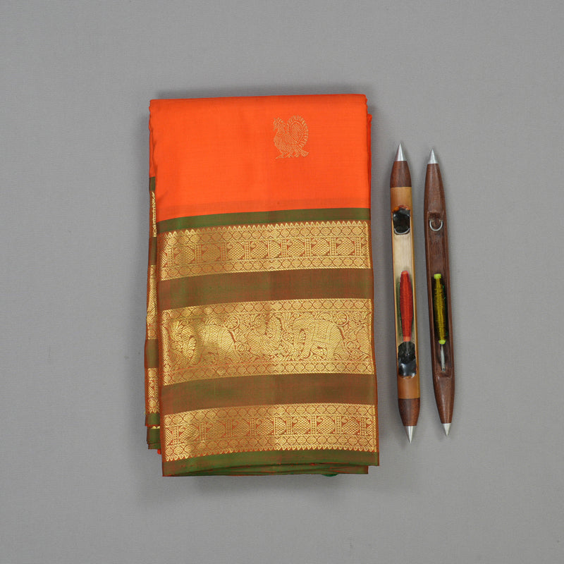 Hayagrivas Handloom Fanta Orange Kanjivaram Silk Saree with Manthalir Border KBD2011B7-1