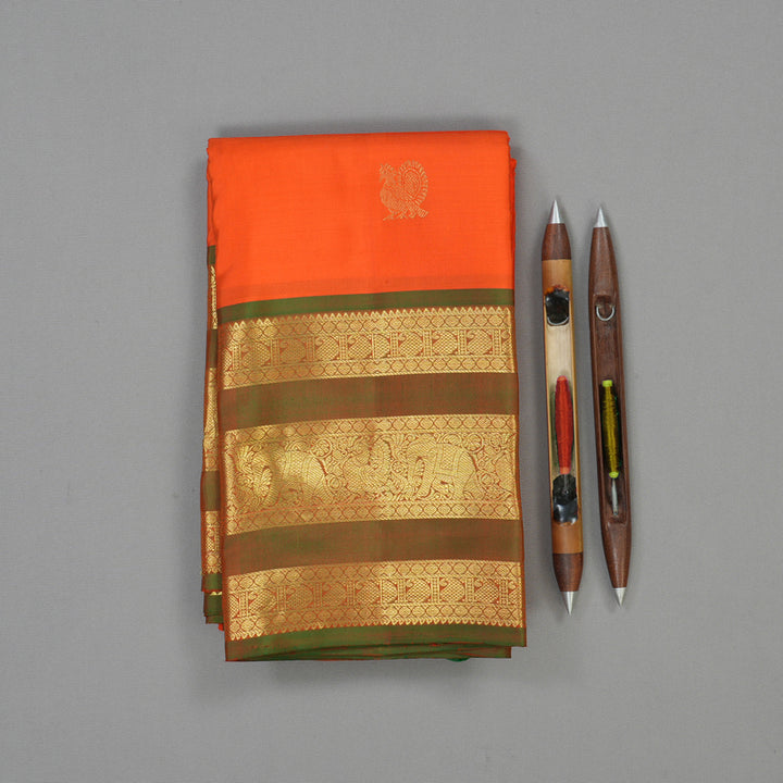 Hayagrivas Handloom Fanta Orange Kanjivaram Silk Saree with Manthalir Border KBD2011B7-1