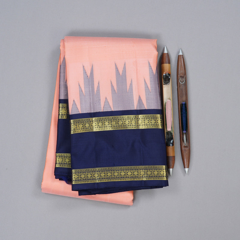 Hayagrivas Mild Pink Handloom Kanjivaram Silk Saree with Bottle Green Border KBD2016B1-6
