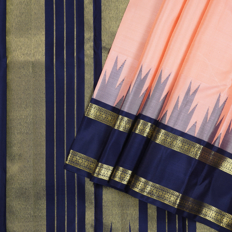 Hayagrivas Mild Pink Handloom Kanjivaram Silk Saree with Bottle Green Border KBD2016B1-6