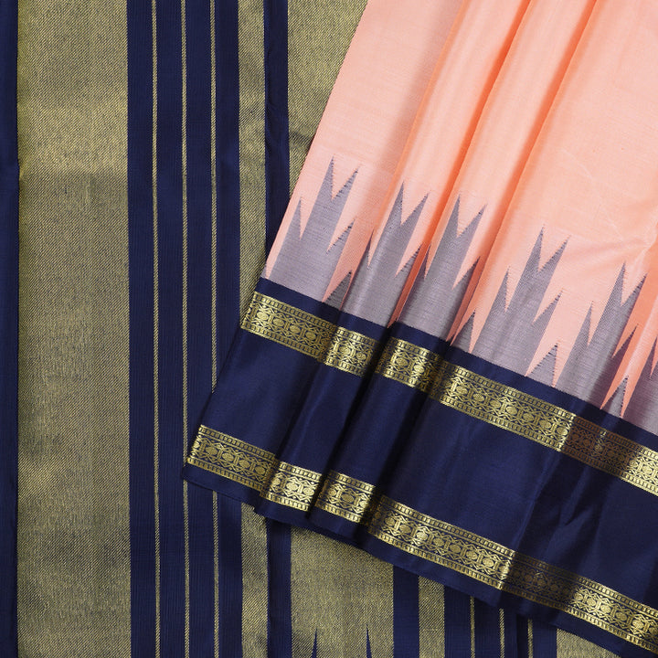 Hayagrivas Mild Pink Handloom Kanjivaram Silk Saree with Bottle Green Border KBD2016B1-6