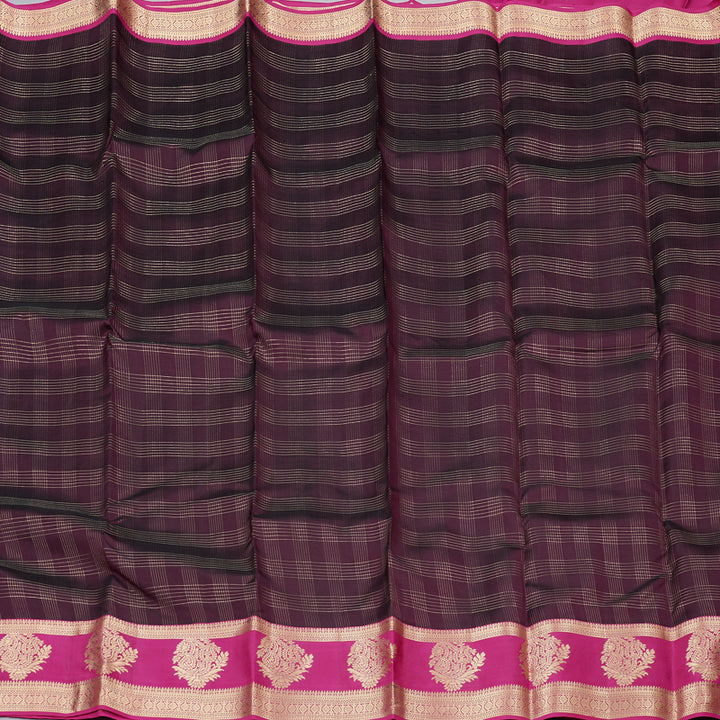 Hayagrivas Dark Brown Handloom Kanjivaram Silk Saree with Purple Border KBD2017B10-3