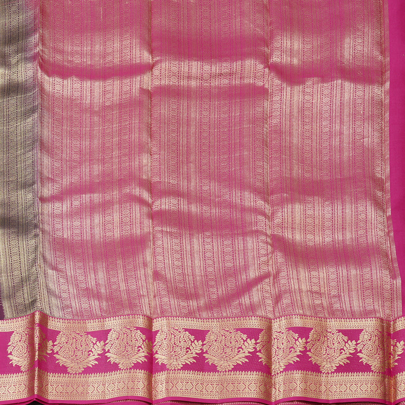 Hayagrivas Dark Brown Handloom Kanjivaram Silk Saree with Purple Border KBD2017B10-3