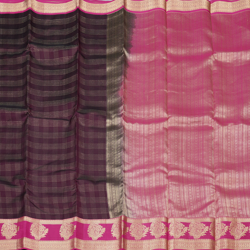 Hayagrivas Dark Brown Handloom Kanjivaram Silk Saree with Purple Border KBD2017B10-3