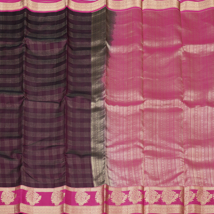 Hayagrivas Dark Brown Handloom Kanjivaram Silk Saree with Purple Border KBD2017B10-3