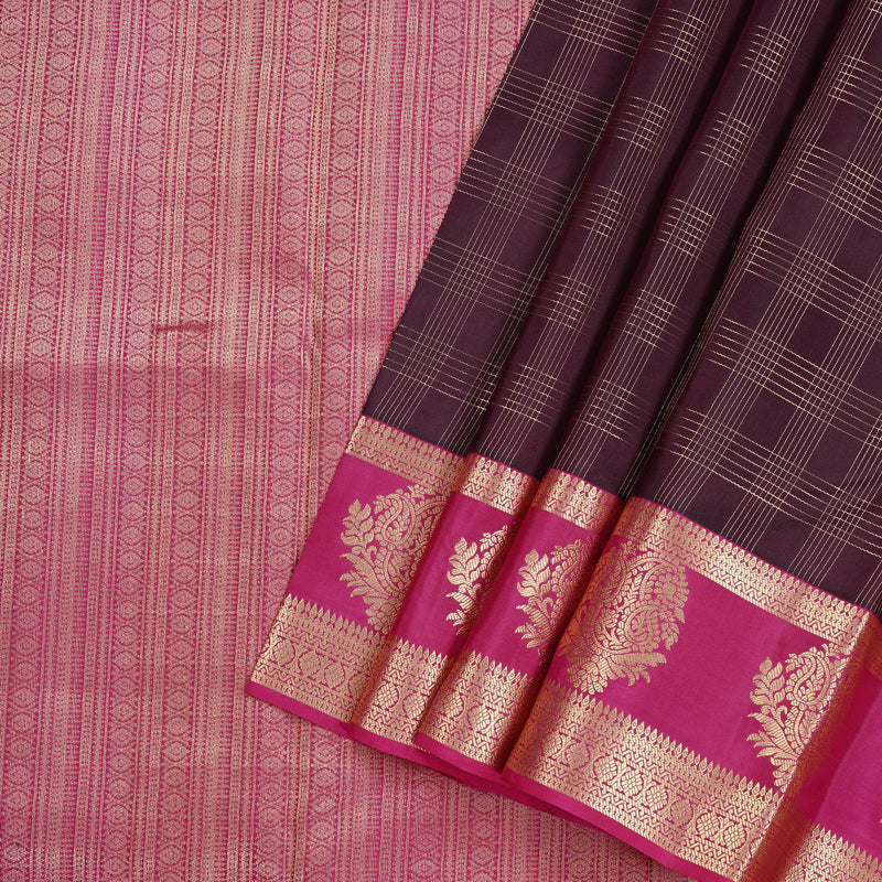 Hayagrivas Dark Brown Handloom Kanjivaram Silk Saree with Purple Border KBD2017B10-3