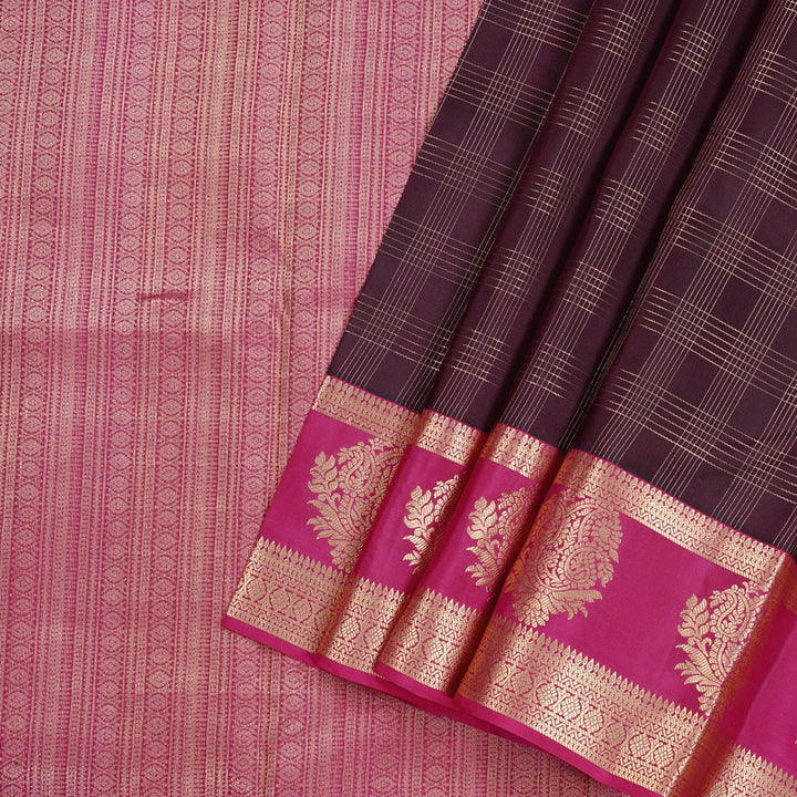 Hayagrivas Dark Brown Handloom Kanjivaram Silk Saree with Purple Border KBD2017B10-3