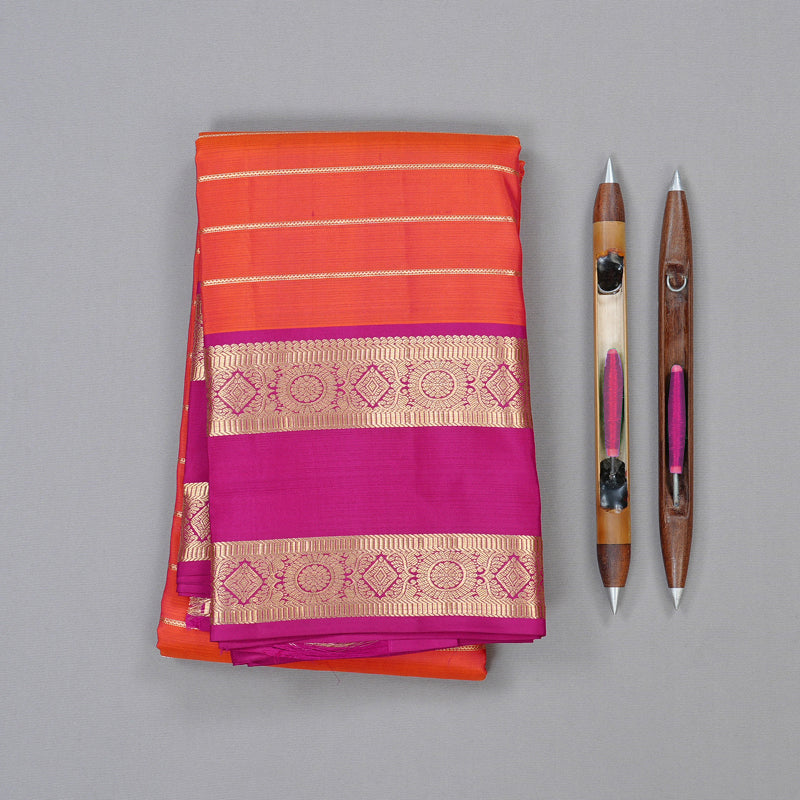 Hayagrivas Orangish Pink Handloom Kanjivaram Silk Saree with Pink Border KBD2017B7-3