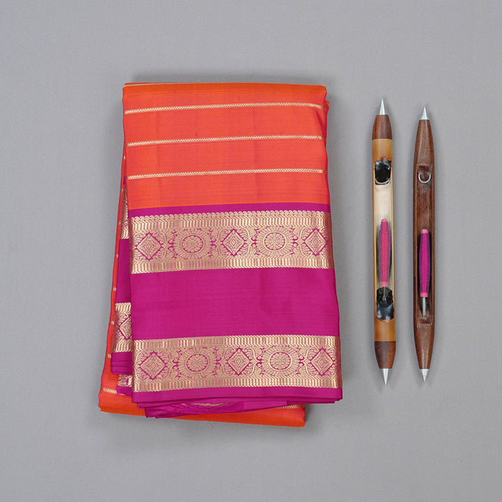 Hayagrivas Orangish Pink Handloom Kanjivaram Silk Saree with Pink Border KBD2017B7-3
