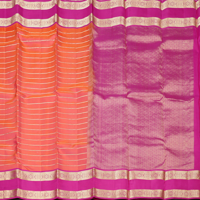 Hayagrivas Orangish Pink Handloom Kanjivaram Silk Saree with Pink Border KBD2017B7-3