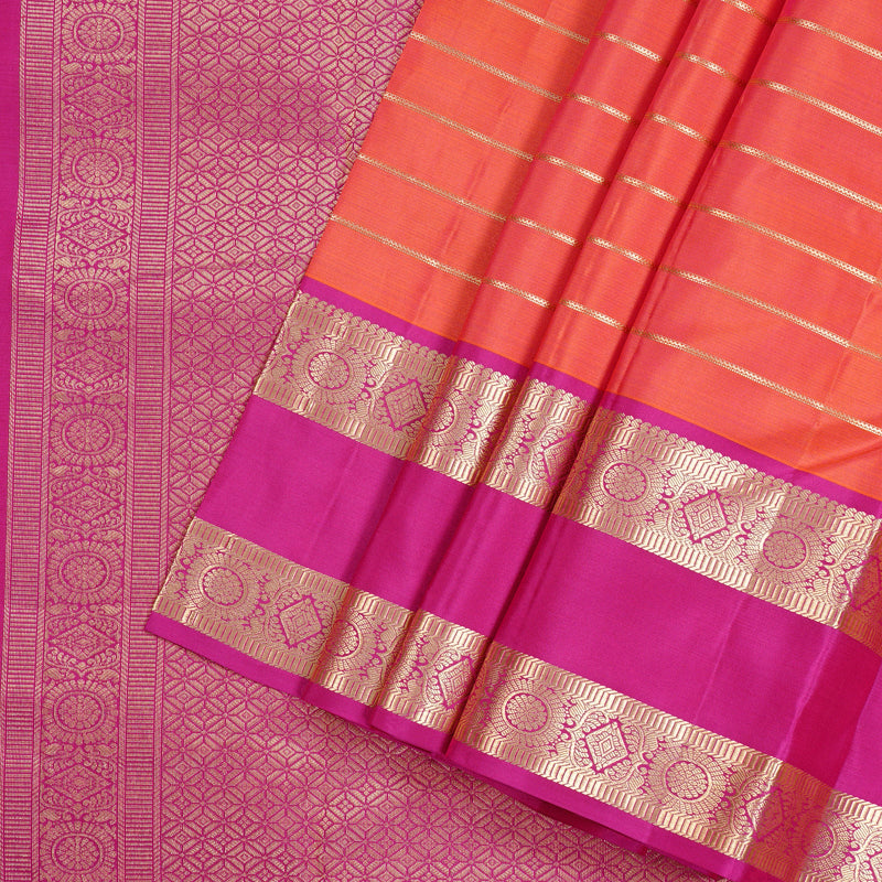 Hayagrivas Orangish Pink Handloom Kanjivaram Silk Saree with Pink Border KBD2017B7-3
