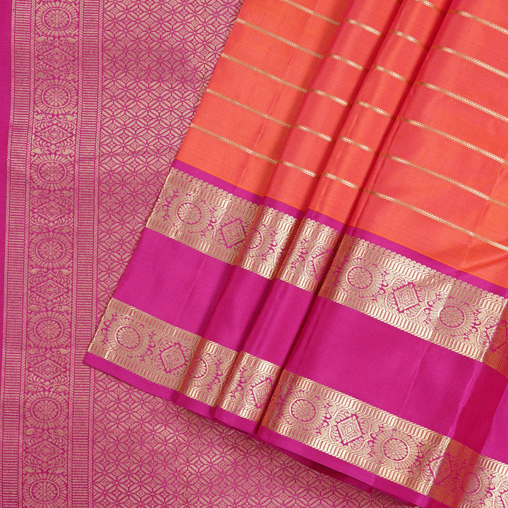 Hayagrivas Orangish Pink Handloom Kanjivaram Silk Saree with Pink Border KBD2017B7-3