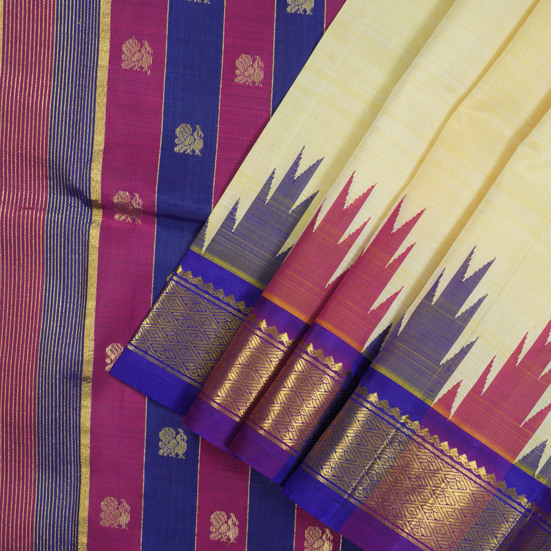 Hayagrivas Pale Yellow Pure One Side Border Silk Saree KBD2018B1-11