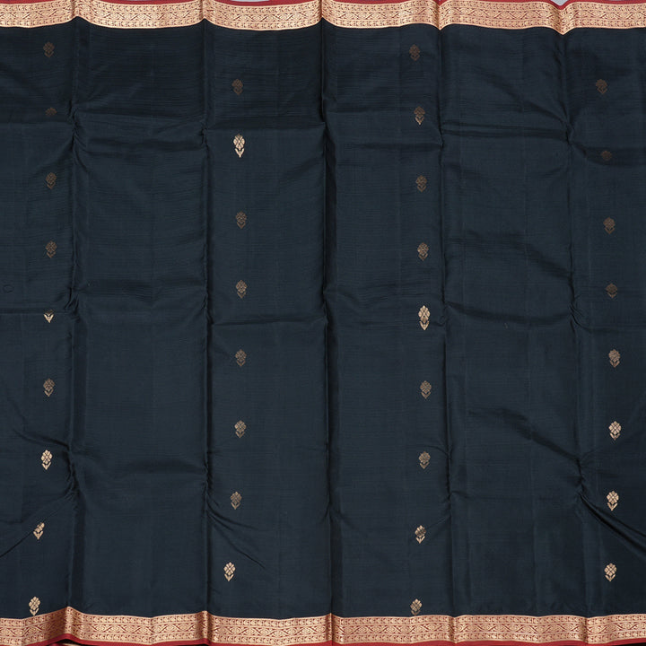 Hayagrivas Black Handloom Kanjivaram Silk Saree with Wine Maroon Border KBD2019B3-7