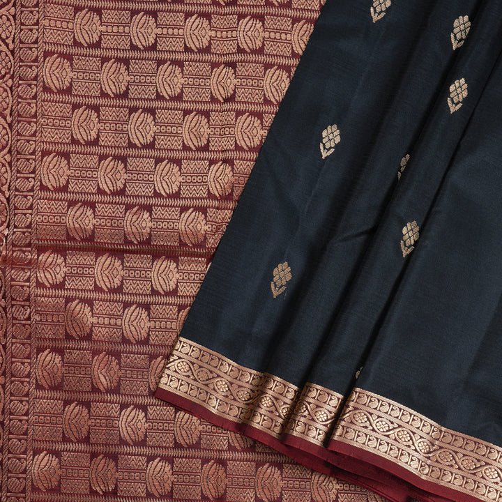 Hayagrivas Black Handloom Kanjivaram Silk Saree with Wine Maroon Border KBD2019B3-7