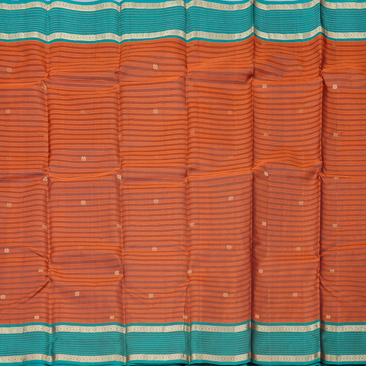 Hayagrivas Burnt Orange Handloom Kanjivaram Silk Saree with Teal Blue Border KBD2019B5-1
