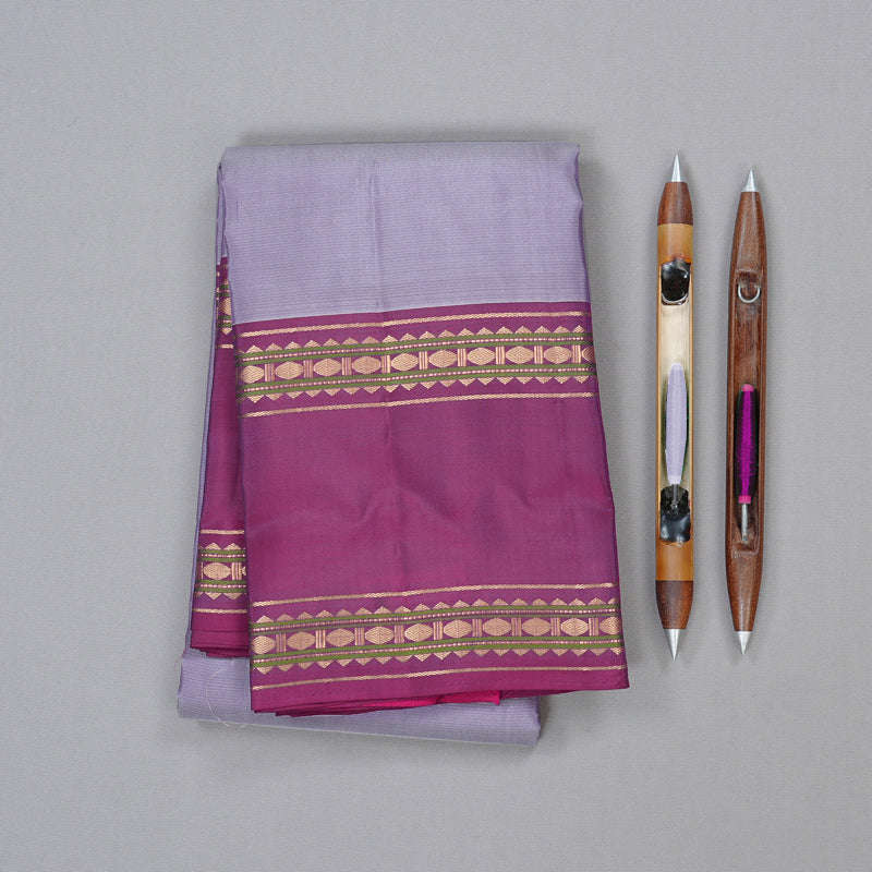 Hayagrivas Light Lilac Handloom Kanjivaram Silk Saree with Purple Border KBD2023B10-1