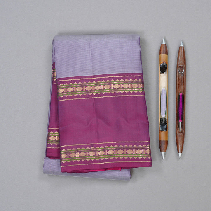Hayagrivas Light Lilac Handloom Kanjivaram Silk Saree with Purple Border KBD2023B10-1
