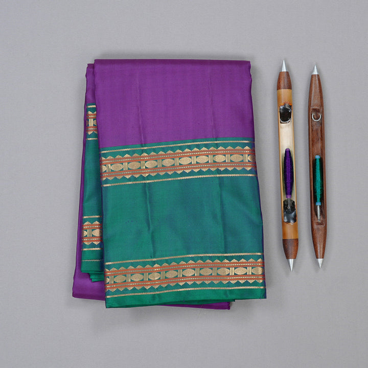 Hayagrivas Purple Handloom Kanjivaram Silk Saree with Peacock Green Border KBD2023B10-2