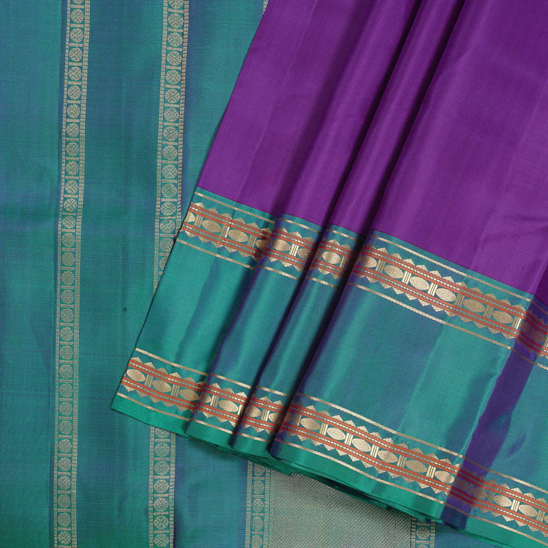 Hayagrivas Purple Handloom Kanjivaram Silk Saree with Peacock Green Border KBD2023B10-2