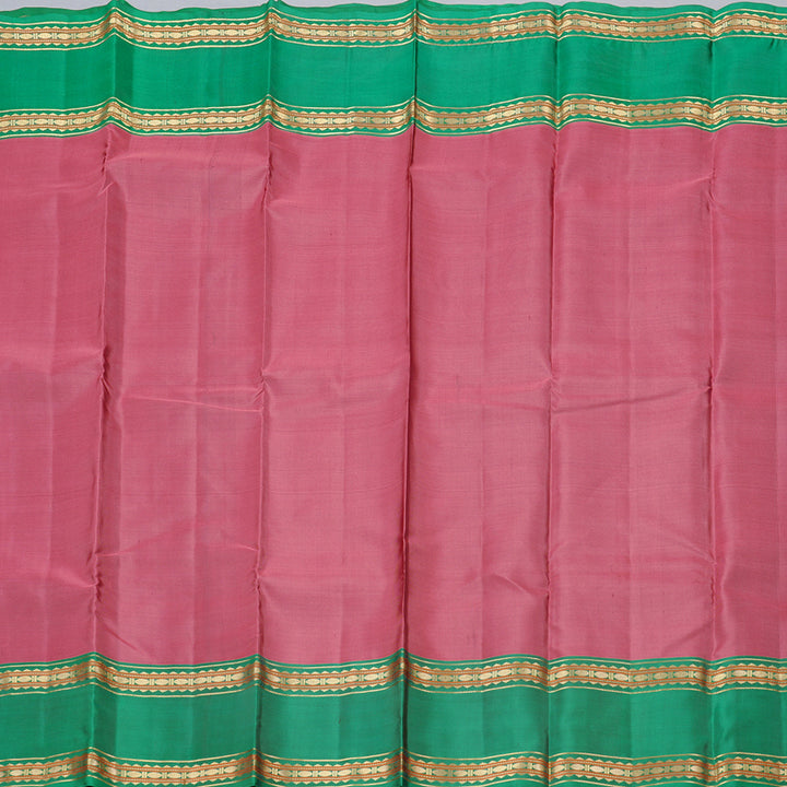 Hayagrivas Peach Pink Handloom Kanjivaram Silk Saree with Dark Green Border KBD2023B10-7