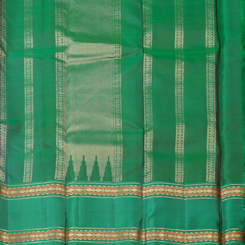 Hayagrivas Peach Pink Handloom Kanjivaram Silk Saree with Dark Green Border KBD2023B10-7