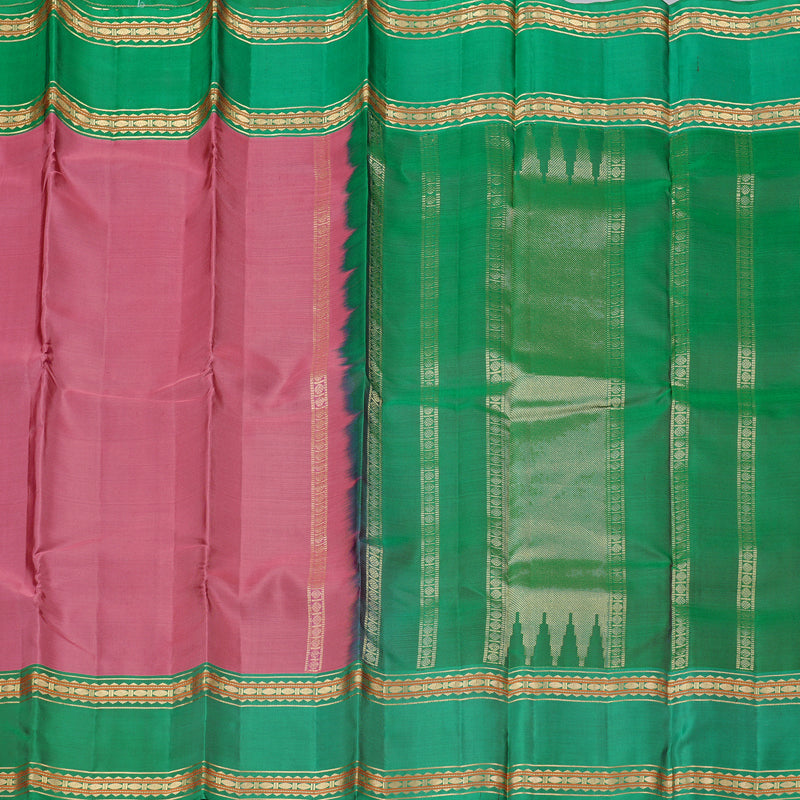 Hayagrivas Peach Pink Handloom Kanjivaram Silk Saree with Dark Green Border KBD2023B10-7