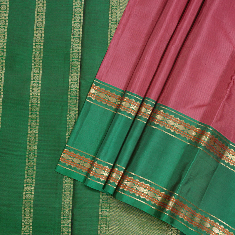 Hayagrivas Peach Pink Handloom Kanjivaram Silk Saree with Dark Green Border KBD2023B10-7