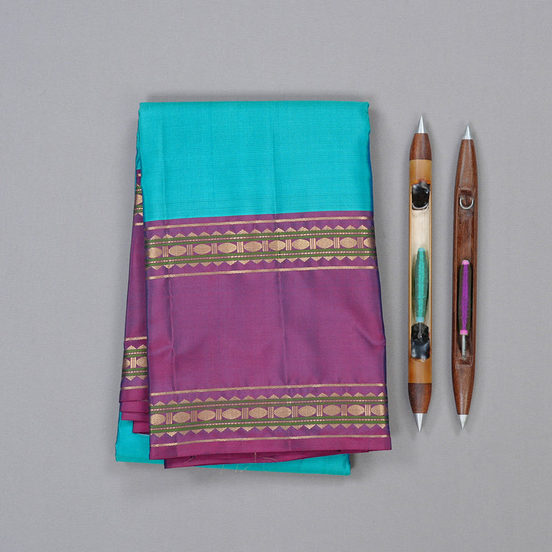 Hayagrivas Sky Blue Handloom Kanjivaram Silk Saree with Purple Border KBD2023B10-9