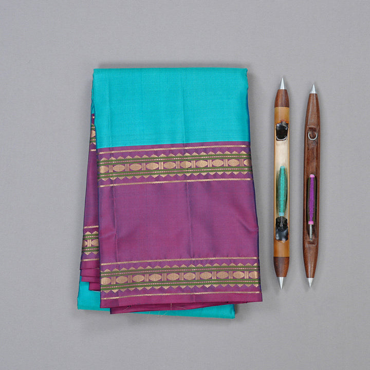 Hayagrivas Sky Blue Handloom Kanjivaram Silk Saree with Purple Border KBD2023B10-9