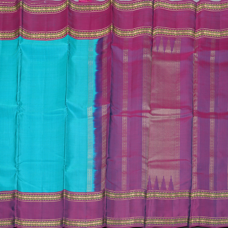 Hayagrivas Sky Blue Handloom Kanjivaram Silk Saree with Purple Border KBD2023B10-9