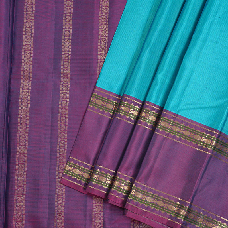 Hayagrivas Sky Blue Handloom Kanjivaram Silk Saree with Purple Border KBD2023B10-9