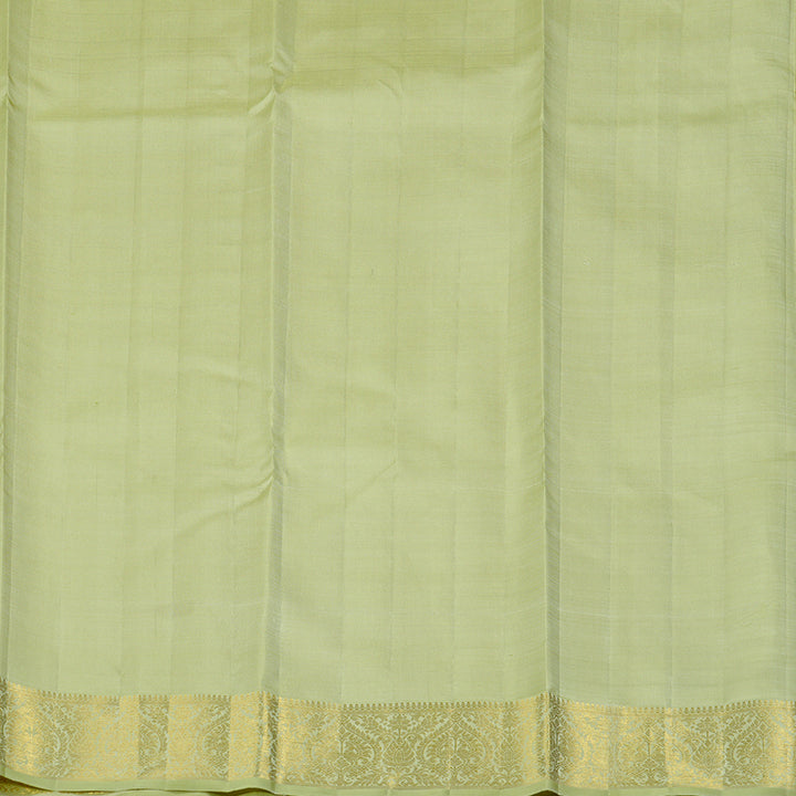 Hayagrivas Beige Handloom Kanjivaram Silk Saree with Light Elaichi Green Border KBD2024B5-1