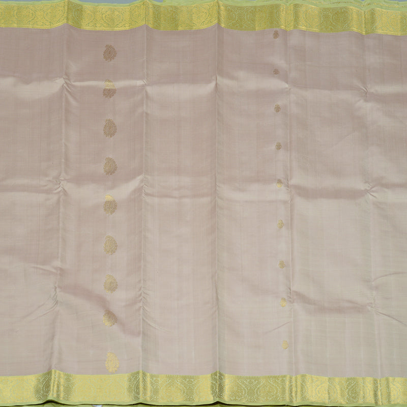 Hayagrivas Beige Handloom Kanjivaram Silk Saree with Light Elaichi Green Border KBD2024B5-1