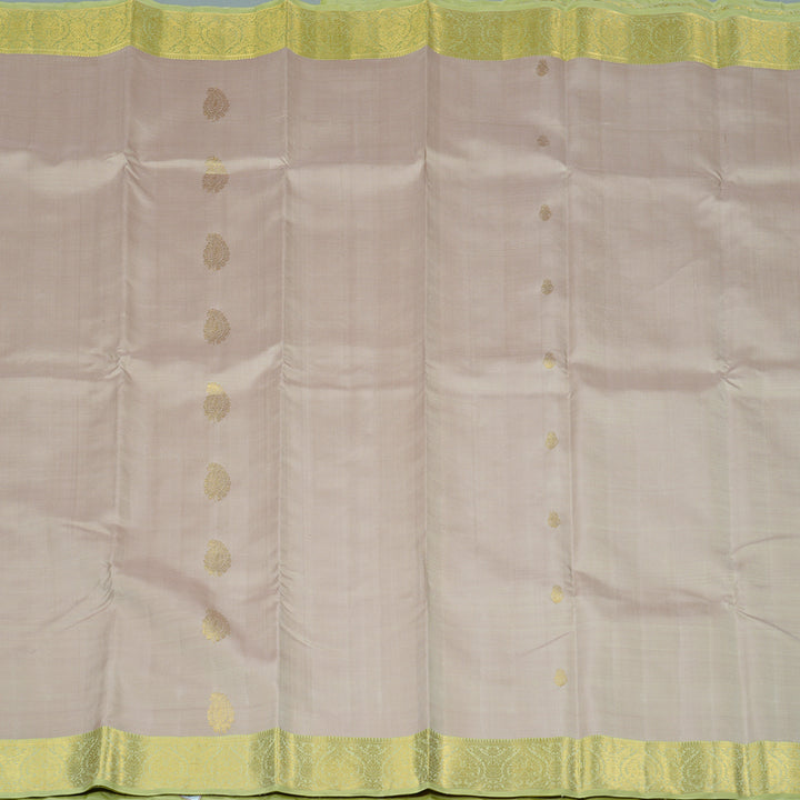 Hayagrivas Beige Handloom Kanjivaram Silk Saree with Light Elaichi Green Border KBD2024B5-1