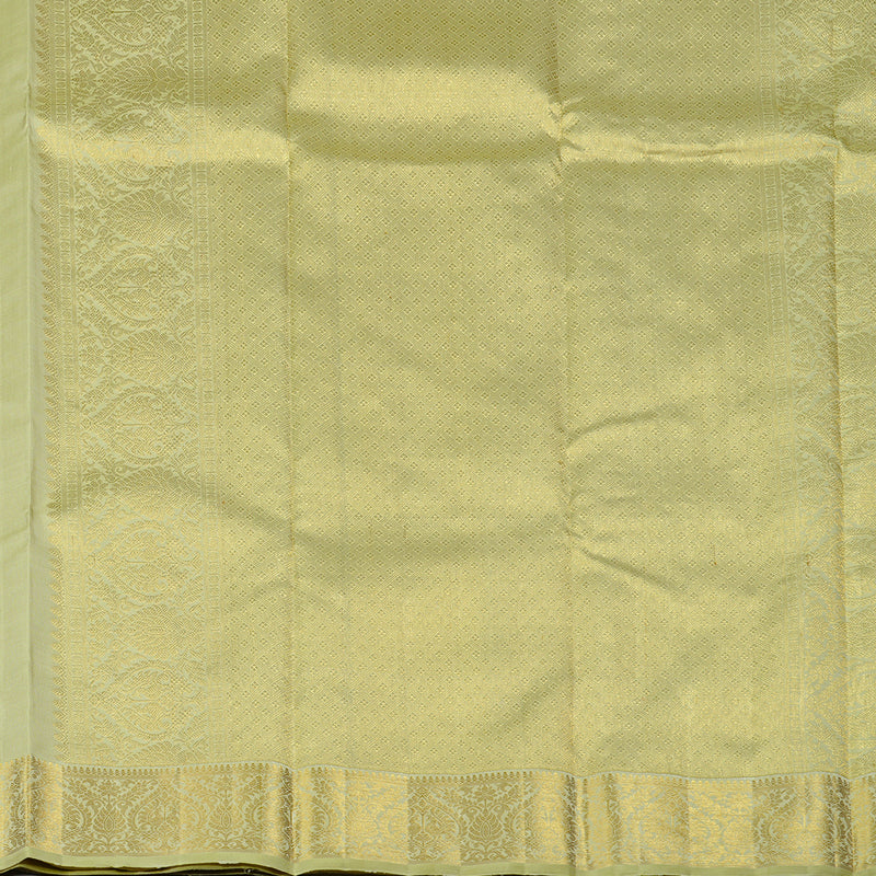 Hayagrivas Beige Handloom Kanjivaram Silk Saree with Light Elaichi Green Border KBD2024B5-1