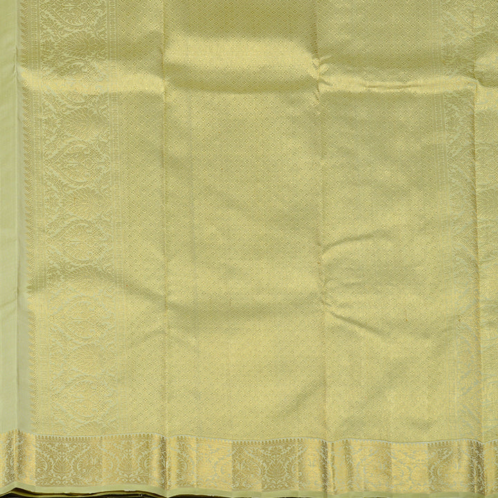 Hayagrivas Beige Handloom Kanjivaram Silk Saree with Light Elaichi Green Border KBD2024B5-1