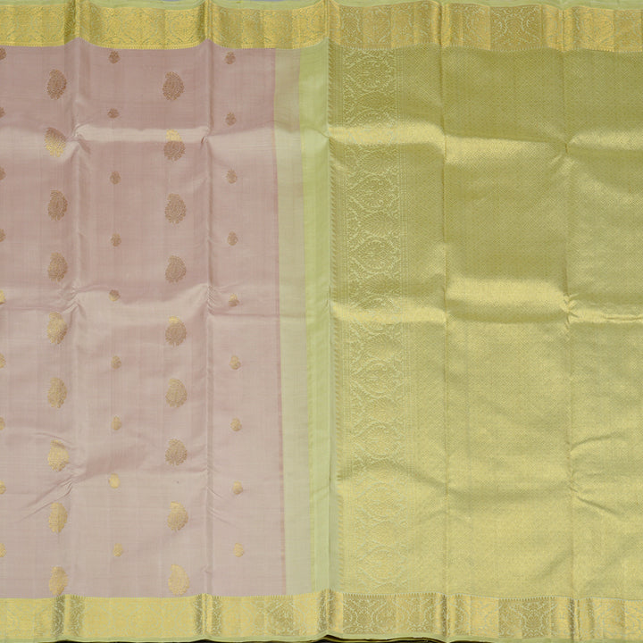 Hayagrivas Beige Handloom Kanjivaram Silk Saree with Light Elaichi Green Border KBD2024B5-1