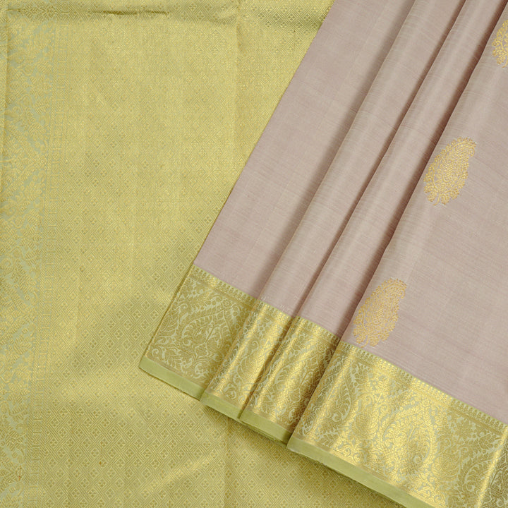 Hayagrivas Beige Handloom Kanjivaram Silk Saree with Light Elaichi Green Border KBD2024B5-1