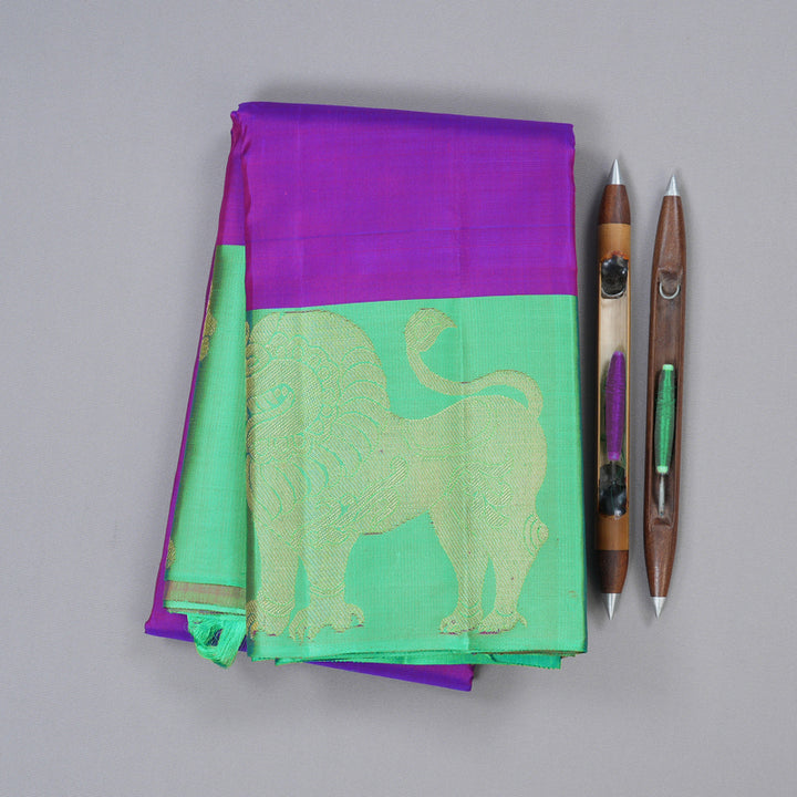 Hayagrivas Purple Handloom Kanjivaram Silk Saree with Sea Green Border KBD2025B8-3