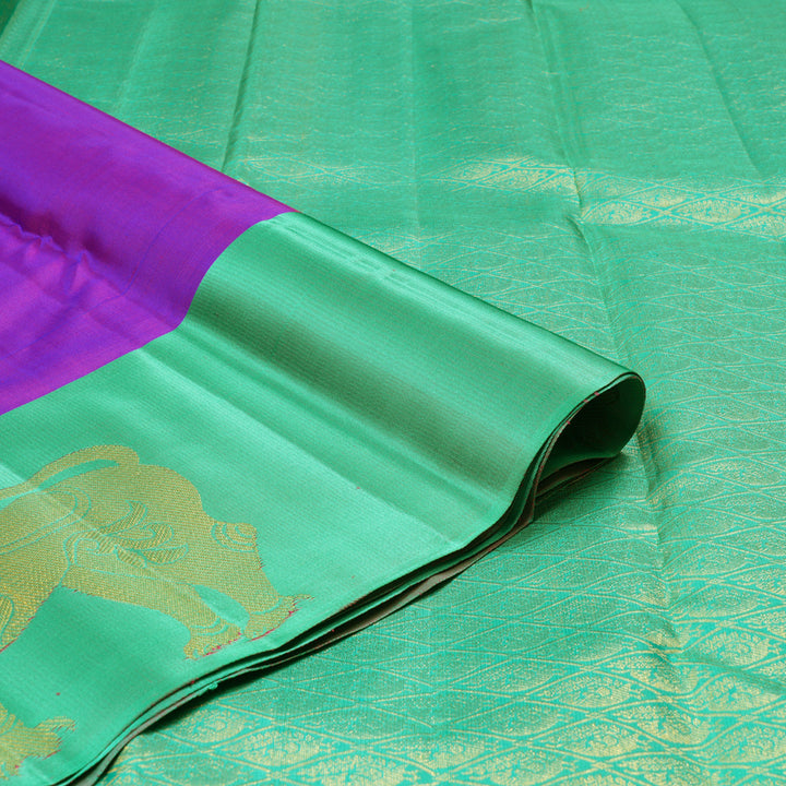 Hayagrivas Purple Handloom Kanjivaram Silk Saree with Sea Green Border KBD2025B8-3